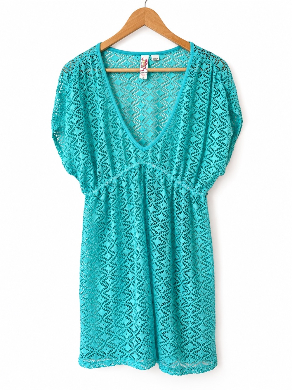 Miken Teal Crochet V-Neck Swim Cover-Up